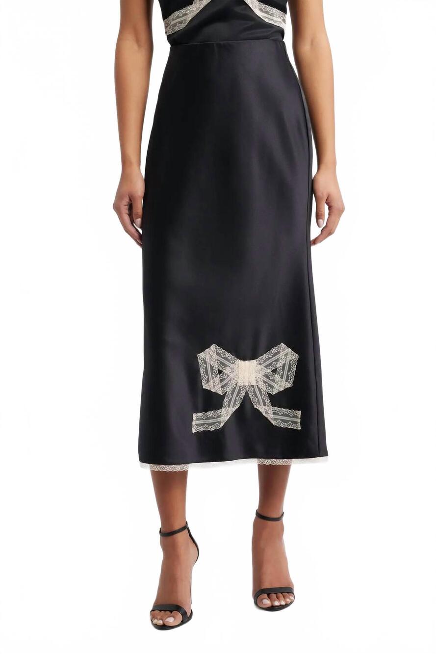 NEW LOVESHACKFANCY vallis lace bow midi skirt in black